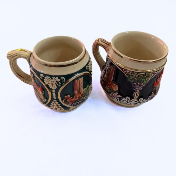 Vintage German Stein Mugs Set of 2 Castles in Germany Beer Wine Glasses - Picture 13 of 15